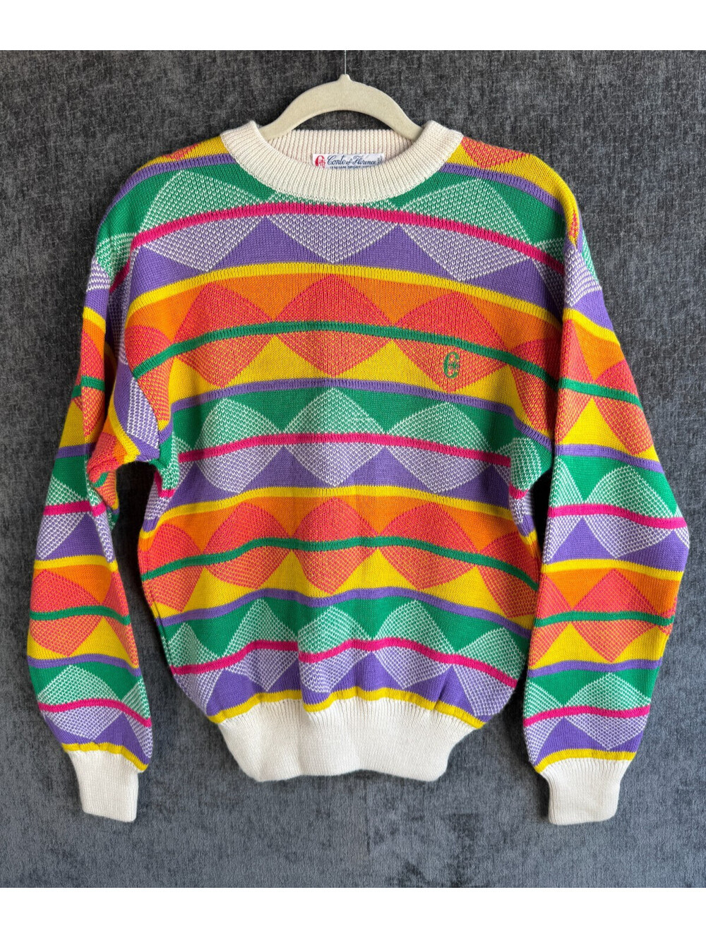 Vintage Conte of Florence Womens Large Geometric Knit Sweater Multicolor